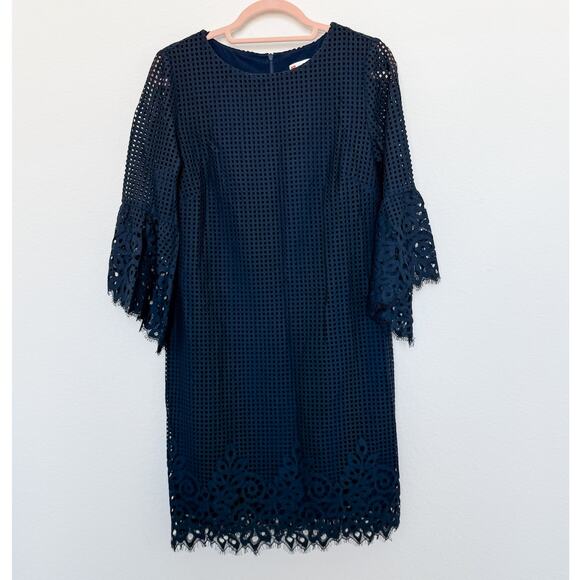 Judy Connally Danielle Spring Lace Bell Sleeve Shift Dress Navy Blue Size Small - Picture 1 of 7